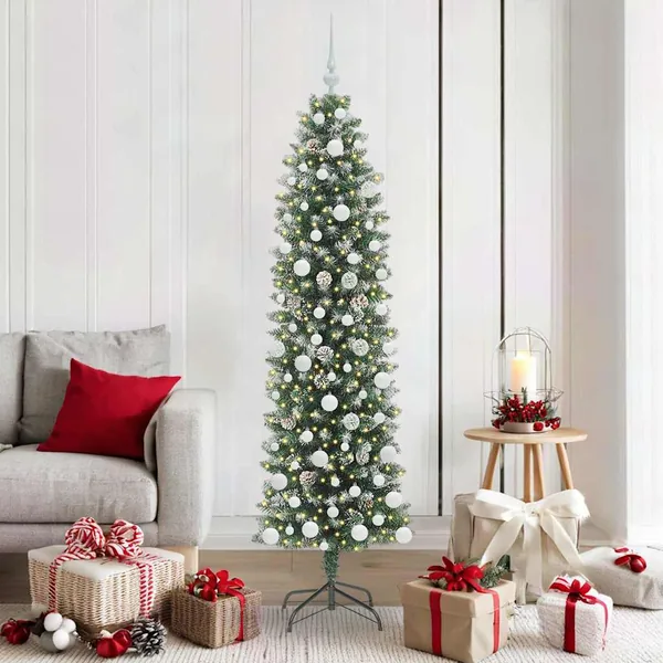 Arbre de Noël artificiel slim avec 300 LED Vert et blanc 180 cm