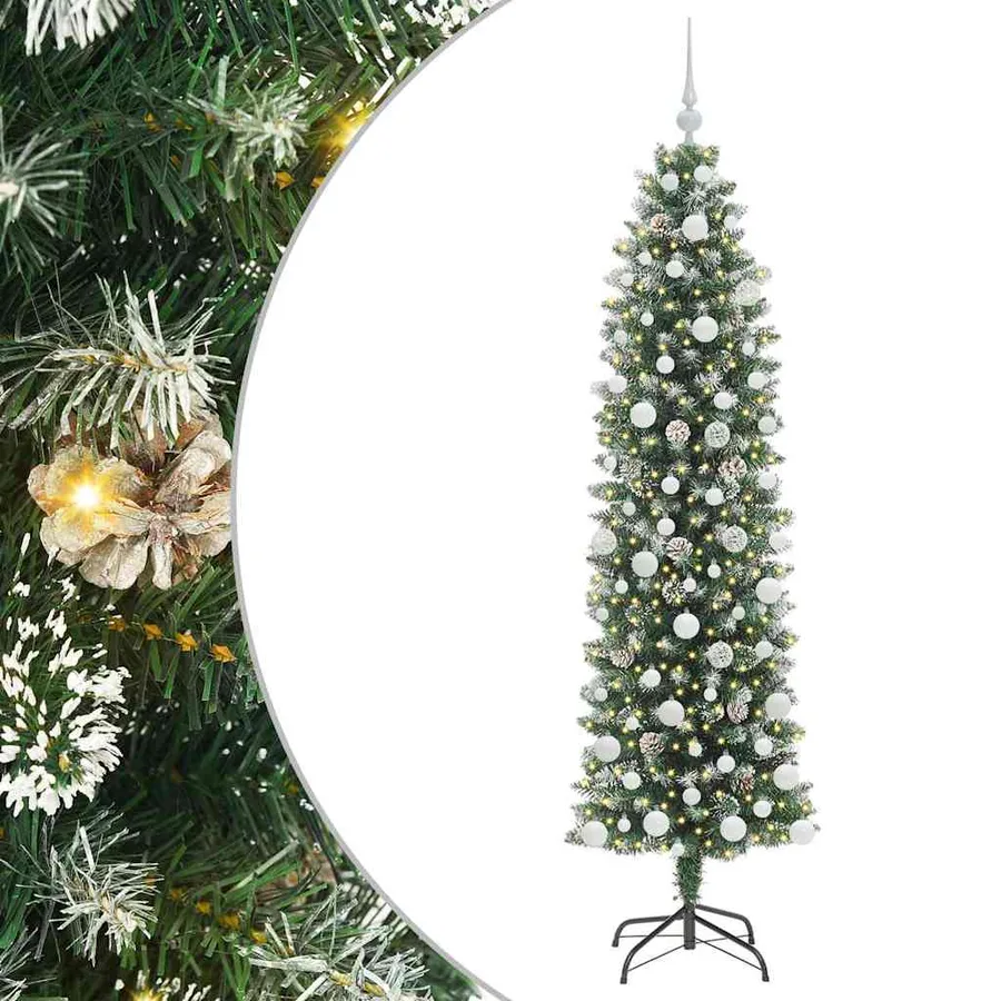 Arbre de Noël artificiel slim avec 300 LED Vert et blanc 180 cm - 2
