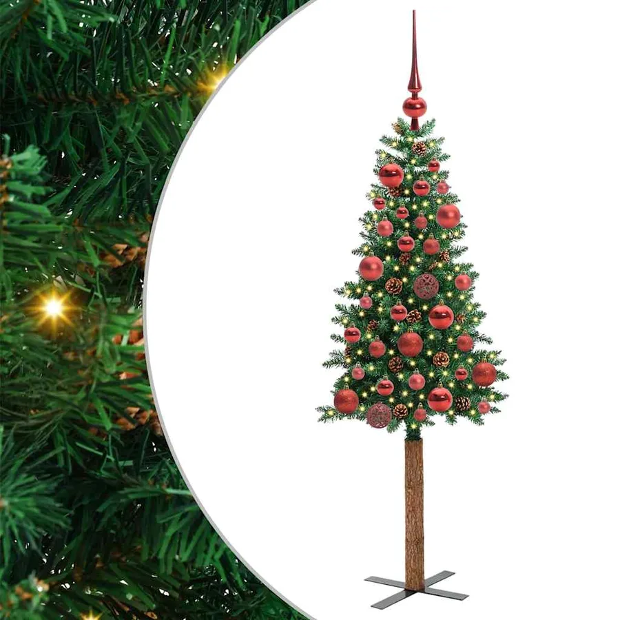 Sapin de Noël mince Vert 150 cm PVC et bois de pin massif - 2