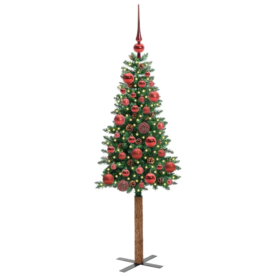 Sapin de Noël mince Vert 150 cm PVC et bois de pin massif - 3