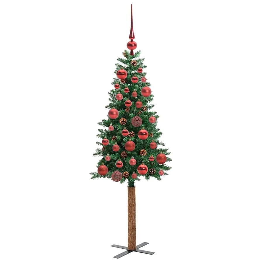 Sapin de Noël mince Vert 150 cm PVC et bois de pin massif - 4
