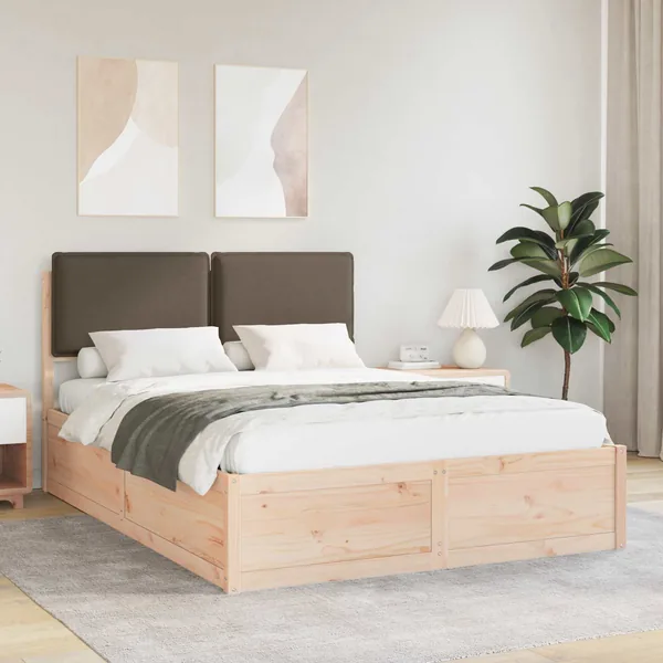 Cadre de lit avec tête de lit rembourrée Taupe 135 x 190 cm