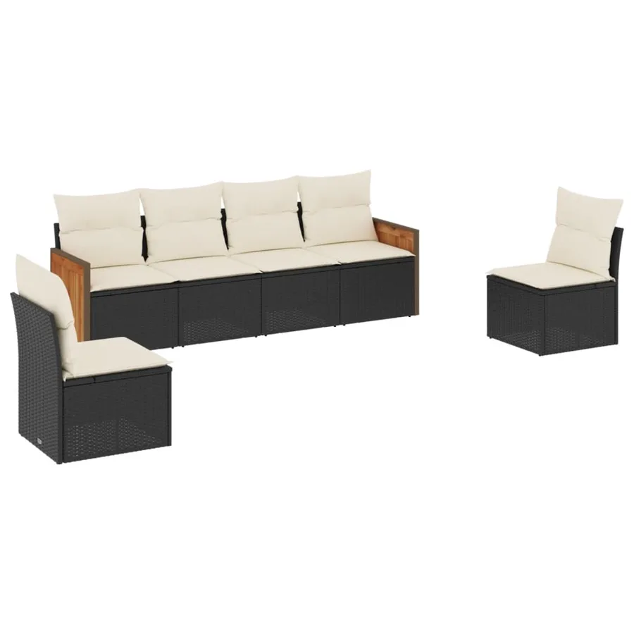 Salon de jardin 6 pcs avec coussins noir résine tressée - 2