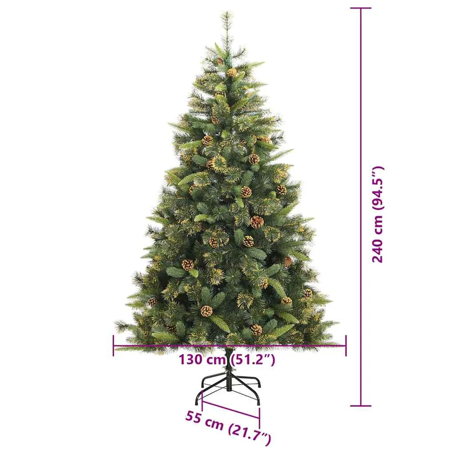Sapin de Noël artificiel avec branches pliables et cônes 240 cm - 17
