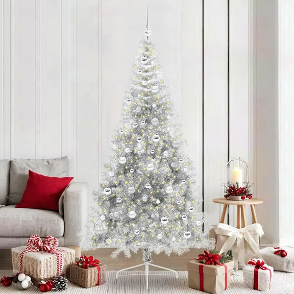 Sapin de Noël artificiel pré-éclairé Argent 210 cm PET