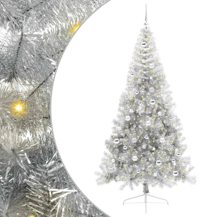 Sapin de Noël artificiel pré-éclairé Argent 210 cm PET - 2