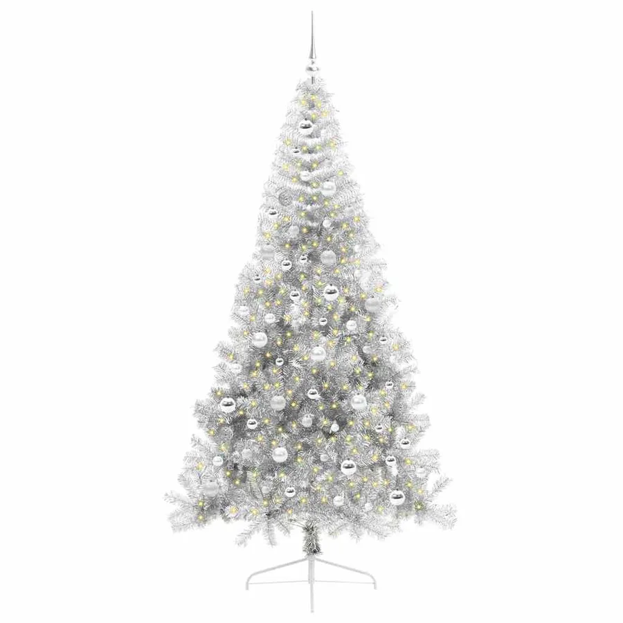 Sapin de Noël artificiel pré-éclairé Argent 210 cm PET - 3