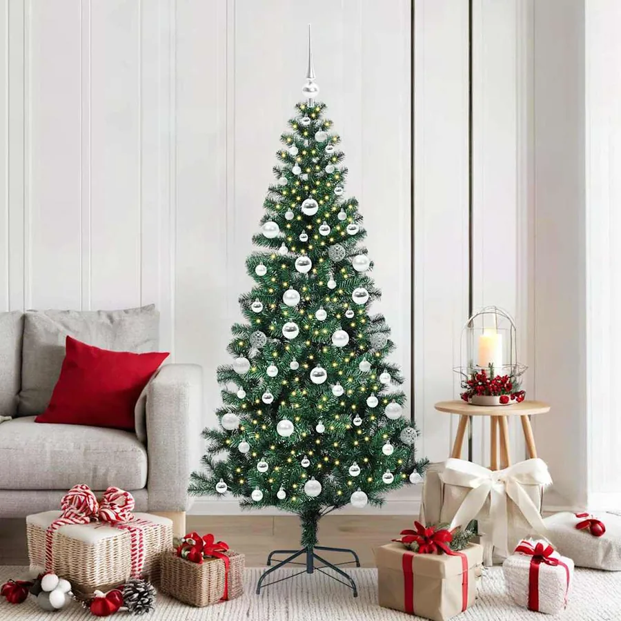 Sapin de Noël artificiel pré-éclairé Vert 180 cm PVC et métal