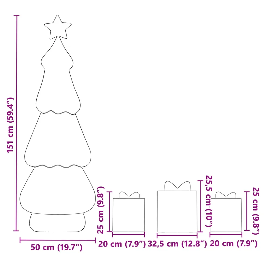 Sapin de Noël lumineux avec 3 boîtes-cadeaux 2D blanc chaud - 12