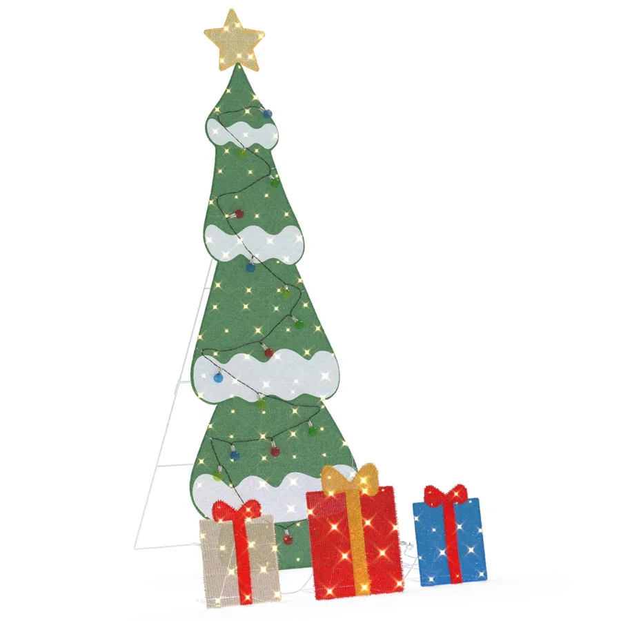 Sapin de Noël lumineux avec 3 boîtes-cadeaux 2D blanc chaud - 2