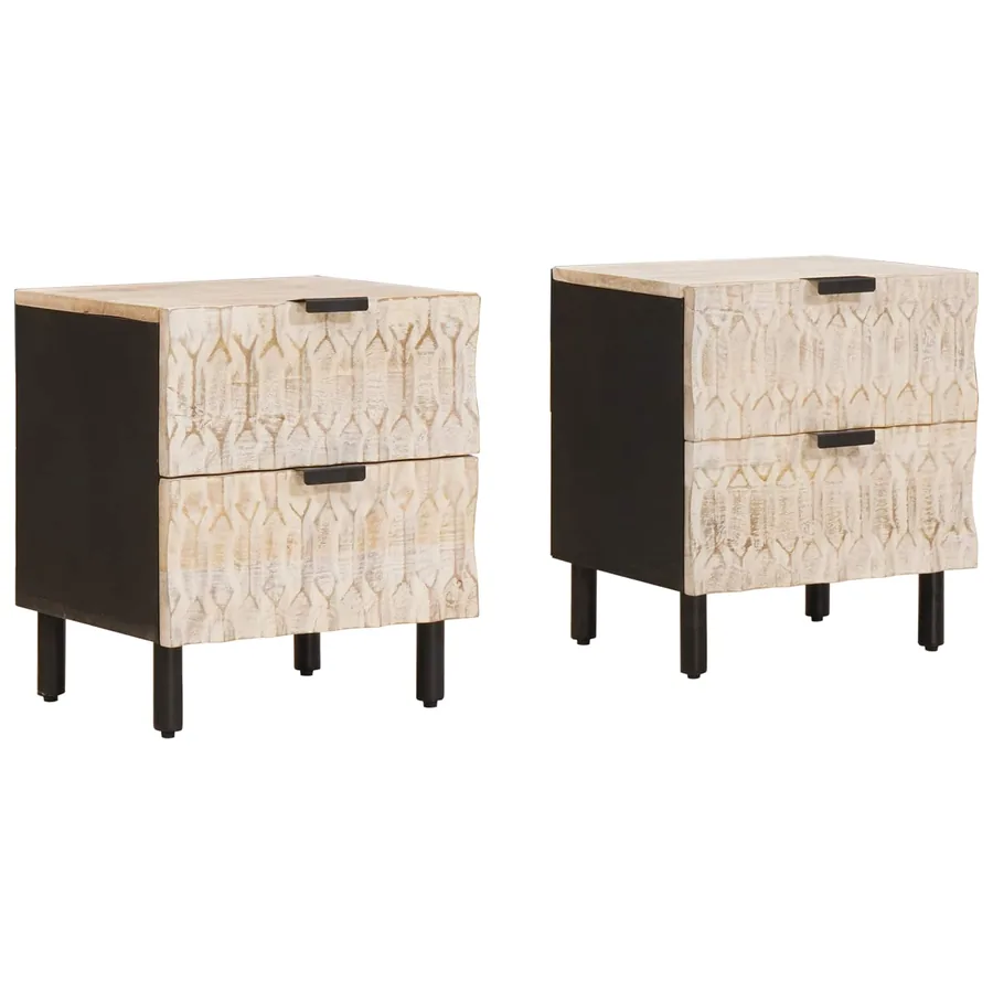 Cabinet de chevet avec tiroir 2 pcs Blanc 40 x 33 x 46 cm