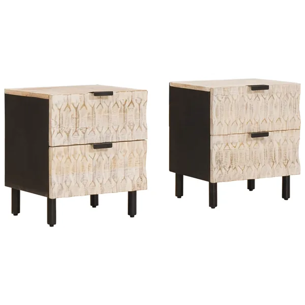 Cabinet de chevet avec tiroir 2 pcs Blanc 40 x 33 x 46 cm