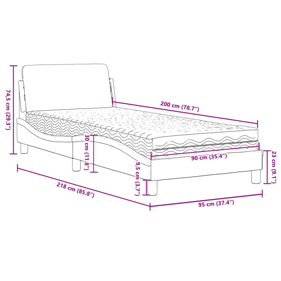 Lit avec matelas Dover noir 90x200 cm similicuir - 9