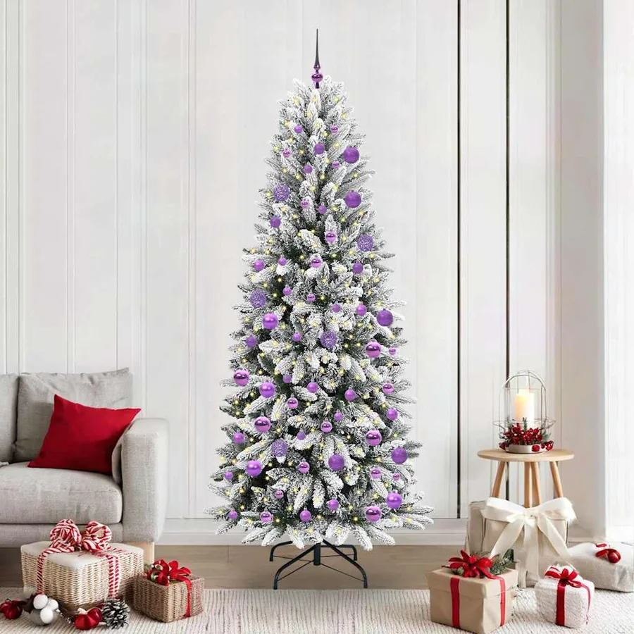 Sapin de Noël artificiel avec 300 LED avec support Blanc 210 cm