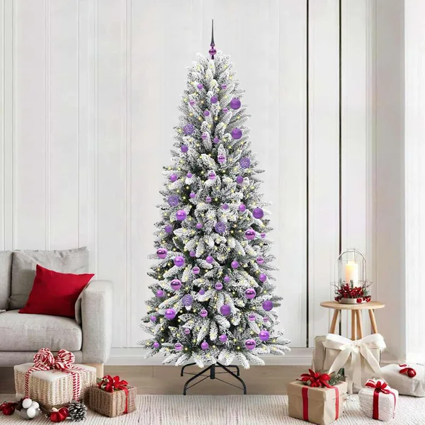 Sapin de Noël artificiel avec 300 LED avec support Blanc 210 cm