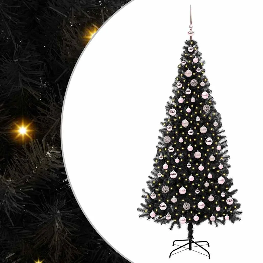Sapin de Noël avec 300 LED avec support Noir 210 cm PVC - 2