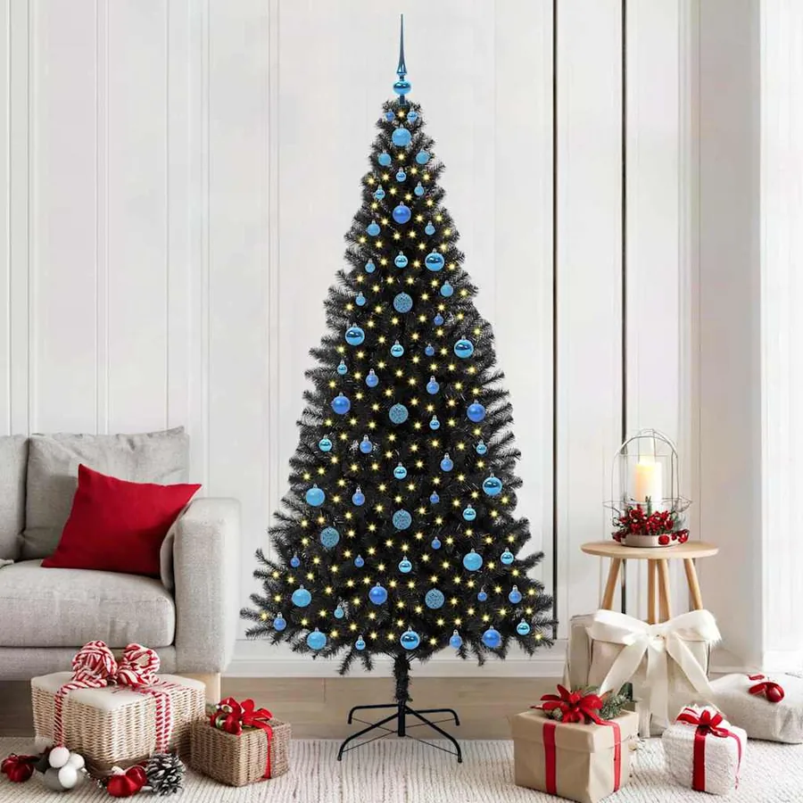 Sapin de Noël avec 300 LED avec support Noir 210 cm PVC