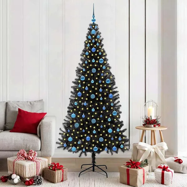 Sapin de Noël avec 300 LED avec support Noir 210 cm PVC