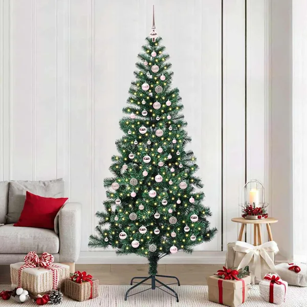 Sapin de Noël artificiel pré-éclairé Vert 240 cm PVC et métal