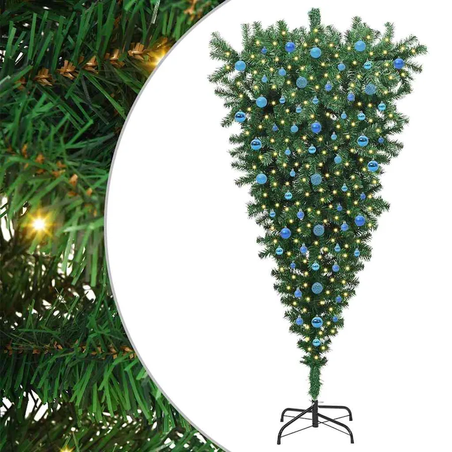 Arbre de Noël artificiel pré-éclairé à l'envers avec ensemble de boules - 2
