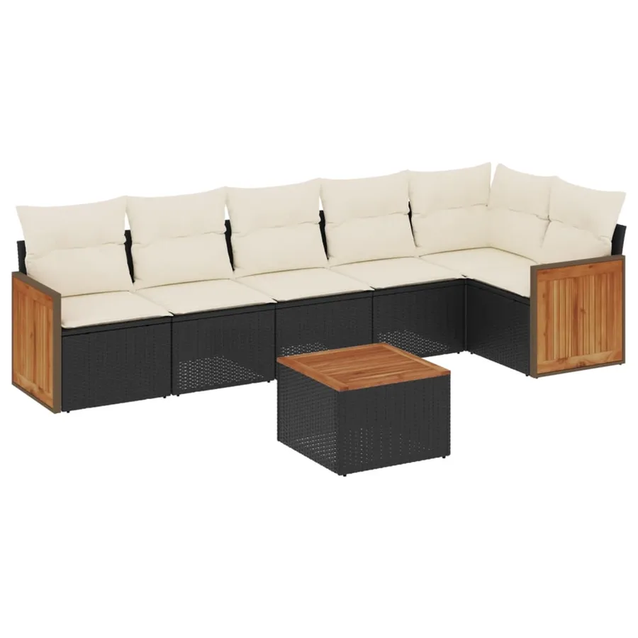 Salon de jardin 7 pcs avec coussins noir résine tressée 62 x 62 x 69 cm - 58,0 kg - 2