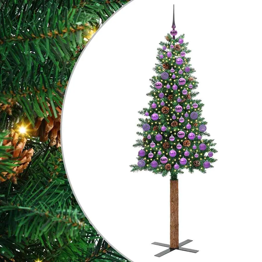 Sapin de Noël mince Vert 180 cm PVC et bois de pin massif - 2