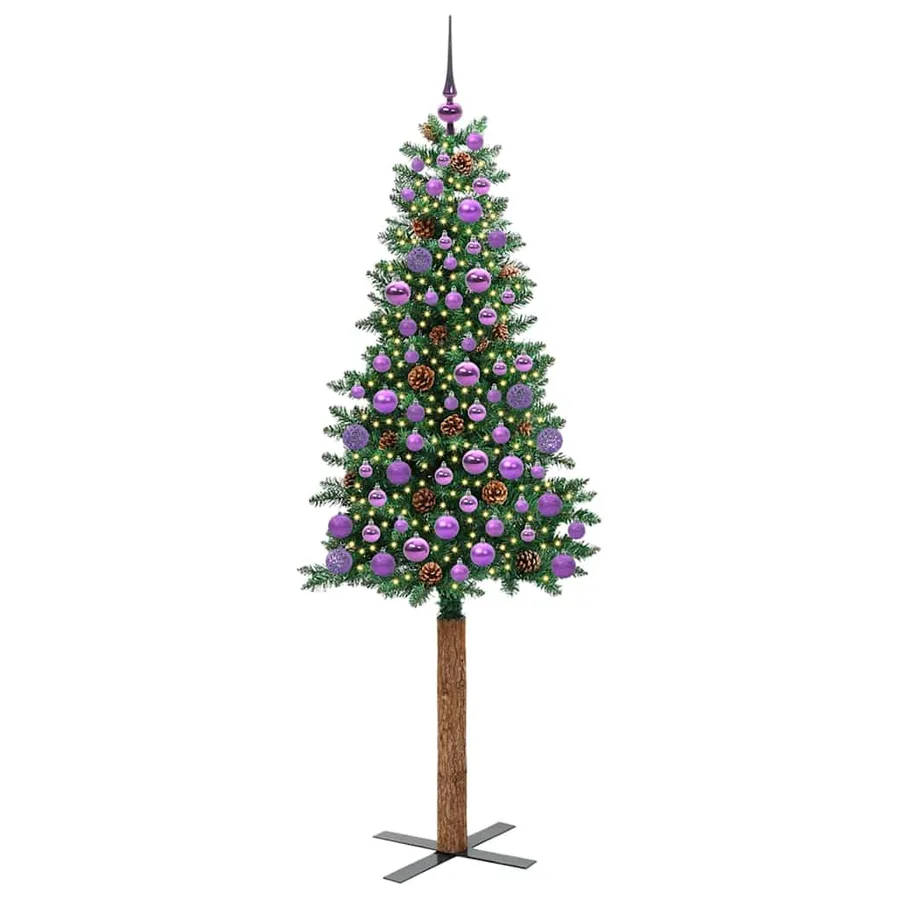 Sapin de Noël mince Vert 180 cm PVC et bois de pin massif - 3