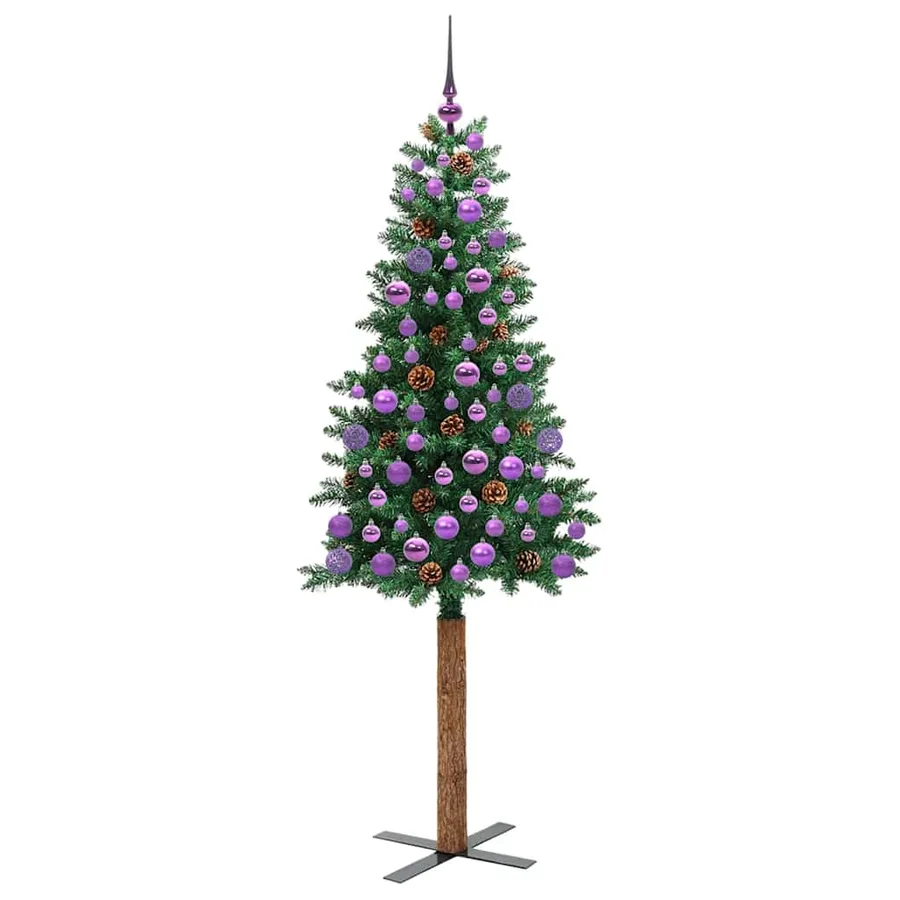 Sapin de Noël mince Vert 180 cm PVC et bois de pin massif - 4