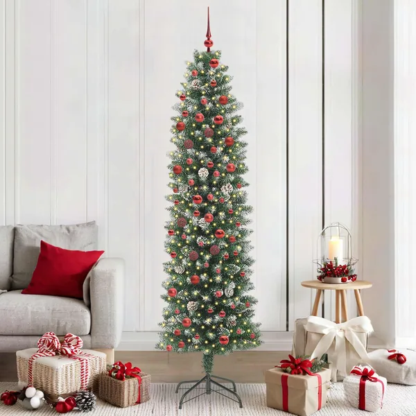 Arbre de Noël artificiel slim avec 300 LED Vert et blanc 210 cm