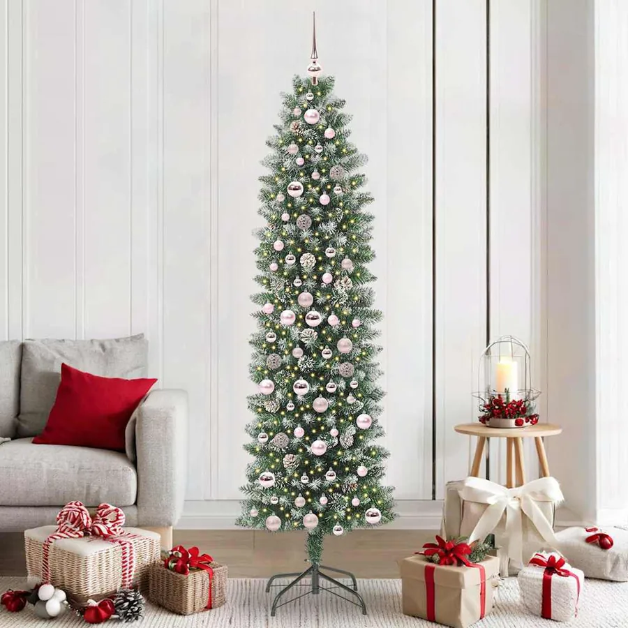 Arbre de Noël artificiel slim avec 300 LED Vert et blanc 210 cm
