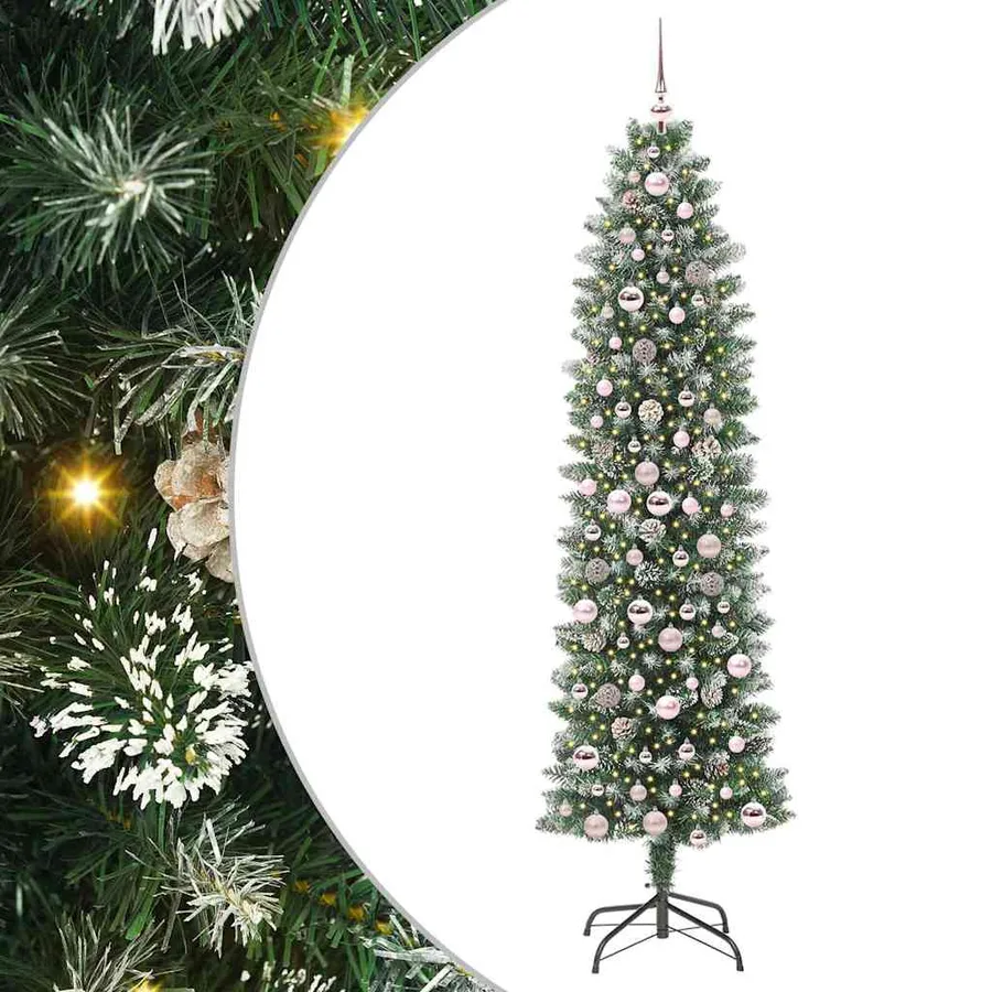 Arbre de Noël artificiel slim avec 300 LED Vert et blanc 210 cm - 2