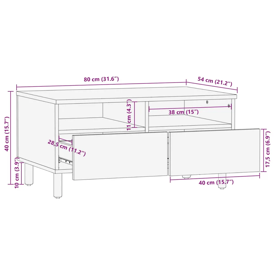 Table basse Blanc 80 x 54 x 40 cm Bois de mangue massif - 11