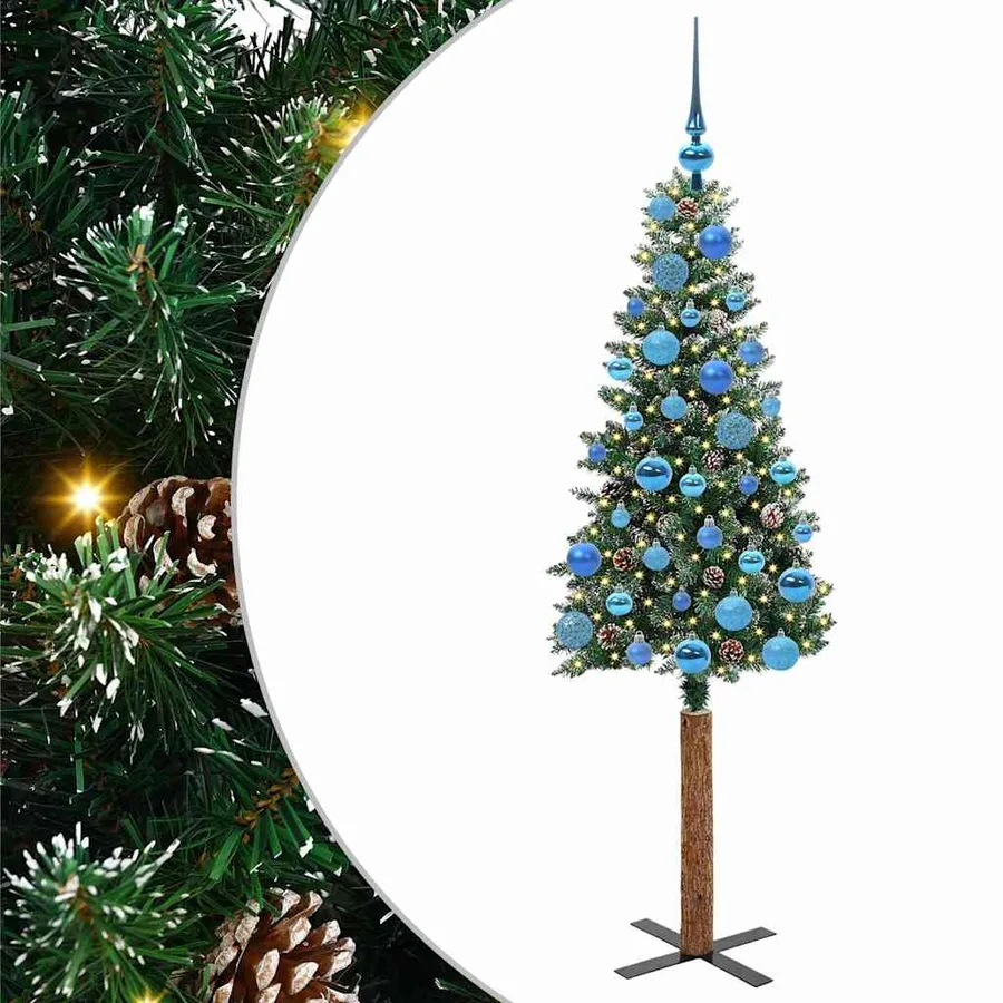 Sapin de Noël mince Vert 150 cm PVC et bois de pin massif - 2