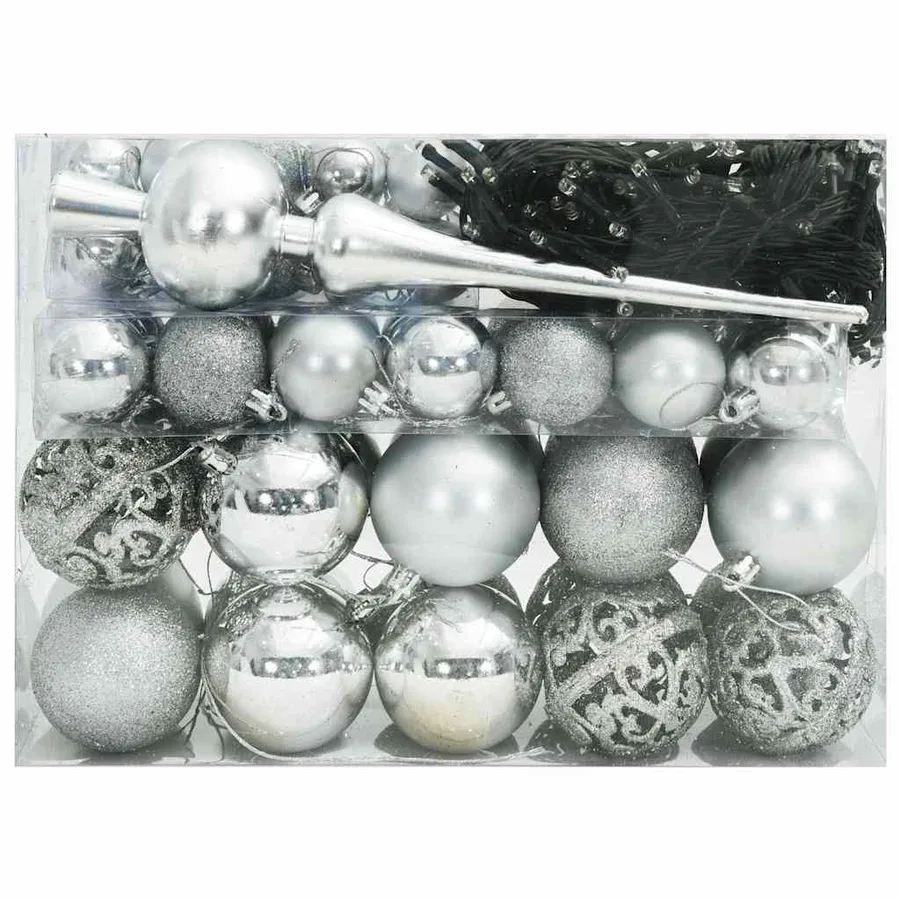 Ensemble de Boules de Noël avec 150 LED 61 pcs Argent Plastique - 3