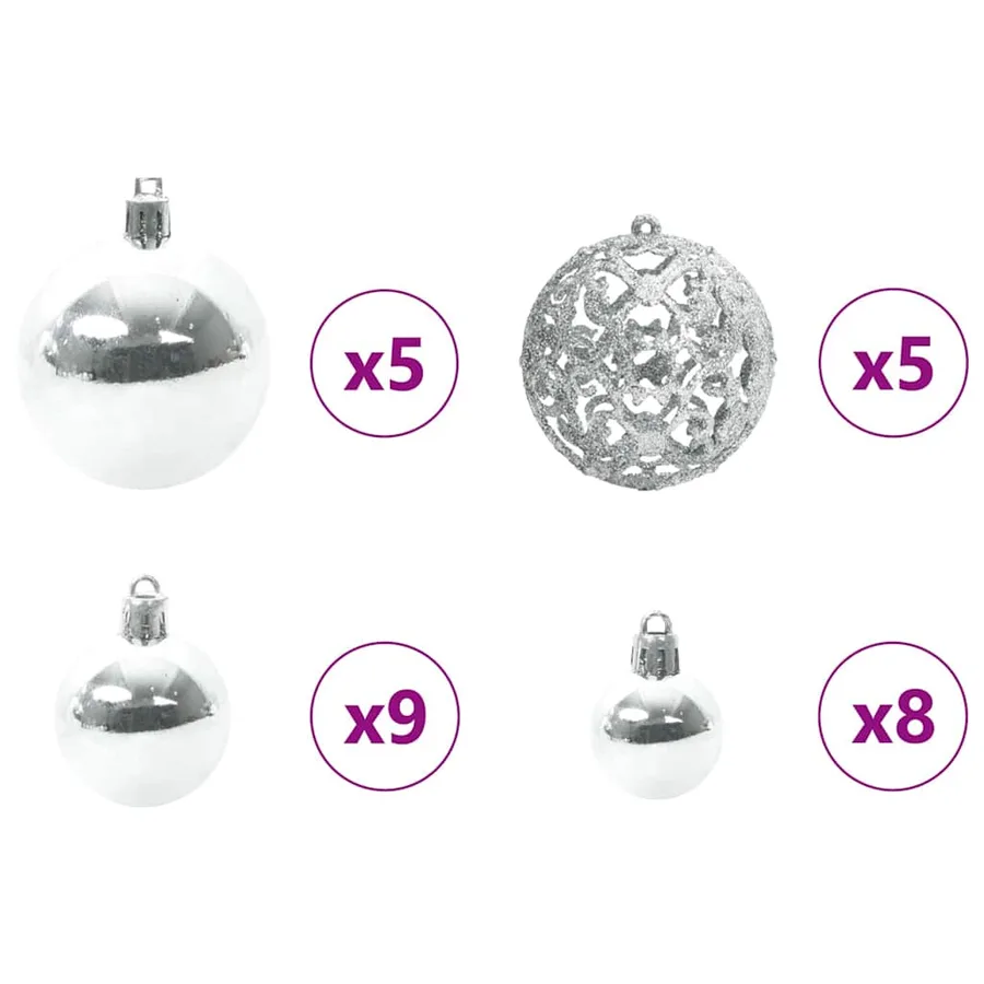 Ensemble de Boules de Noël avec 150 LED 61 pcs Argent Plastique - 5