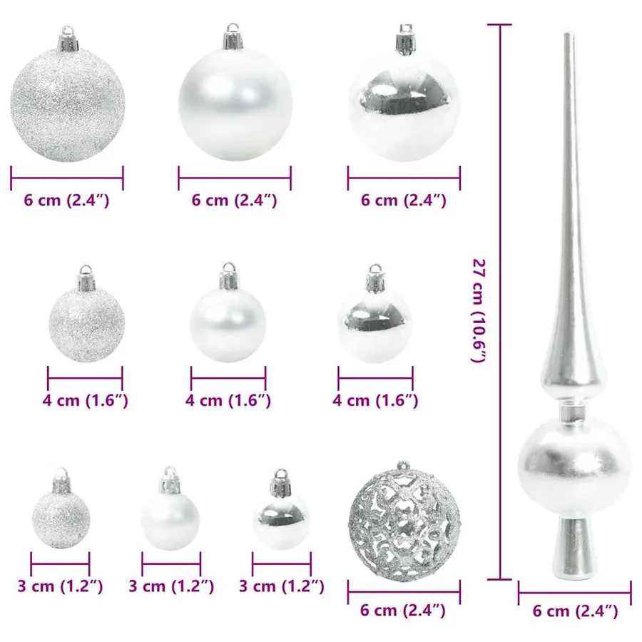 Ensemble de Boules de Noël avec 150 LED 61 pcs Argent Plastique - 9