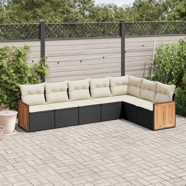 Salon de jardin 7 pcs avec coussins noir résine tressée 55 x 62 x 69 cm - 58,1 kg