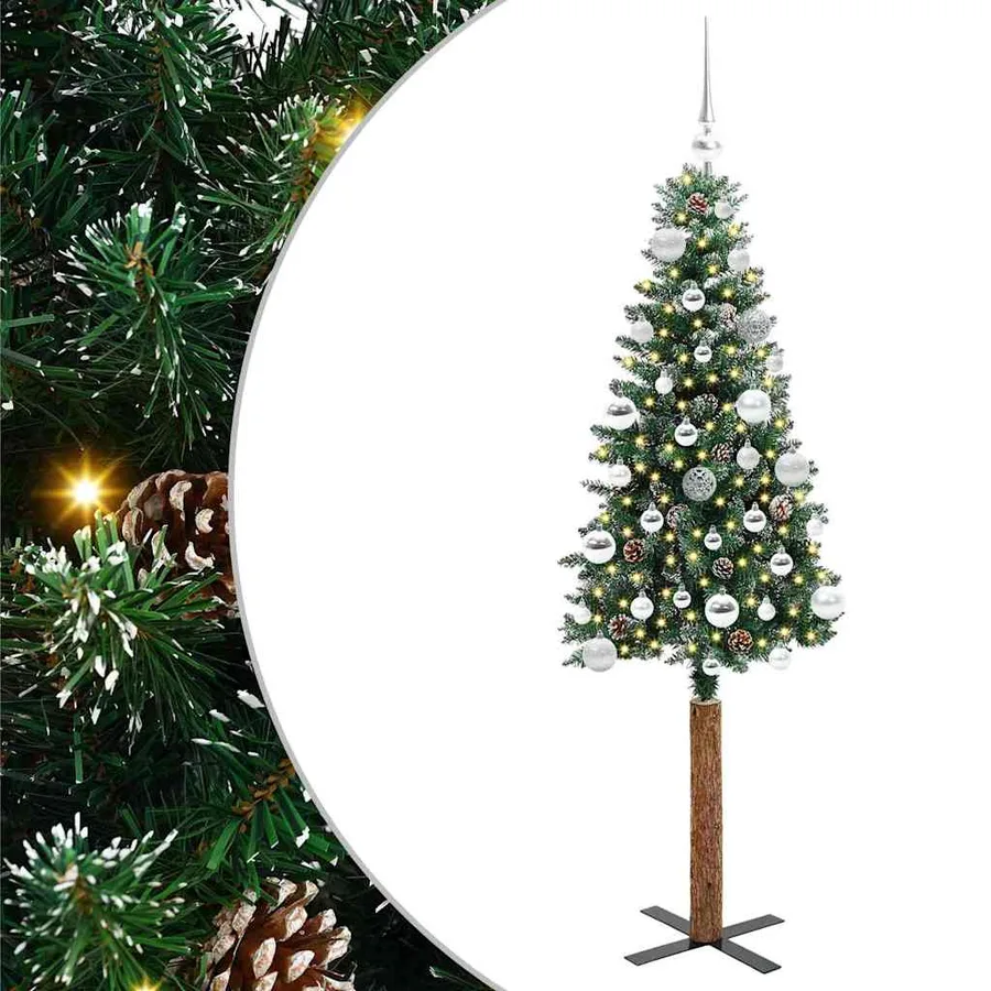 Sapin de Noël mince Vert 150 cm PVC et bois de pin massif - 2