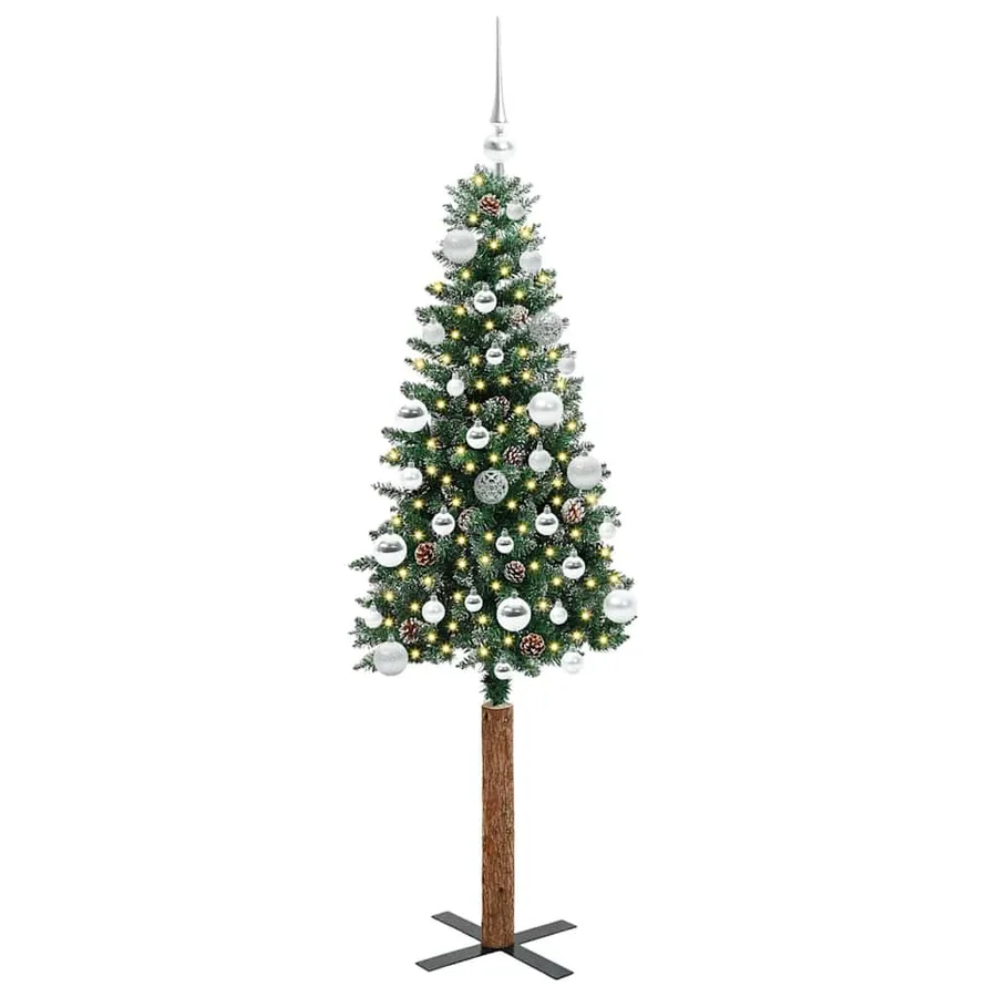 Sapin de Noël mince Vert 150 cm PVC et bois de pin massif - 3