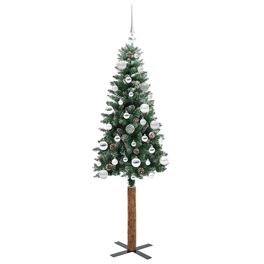 Sapin de Noël mince Vert 150 cm PVC et bois de pin massif - 4