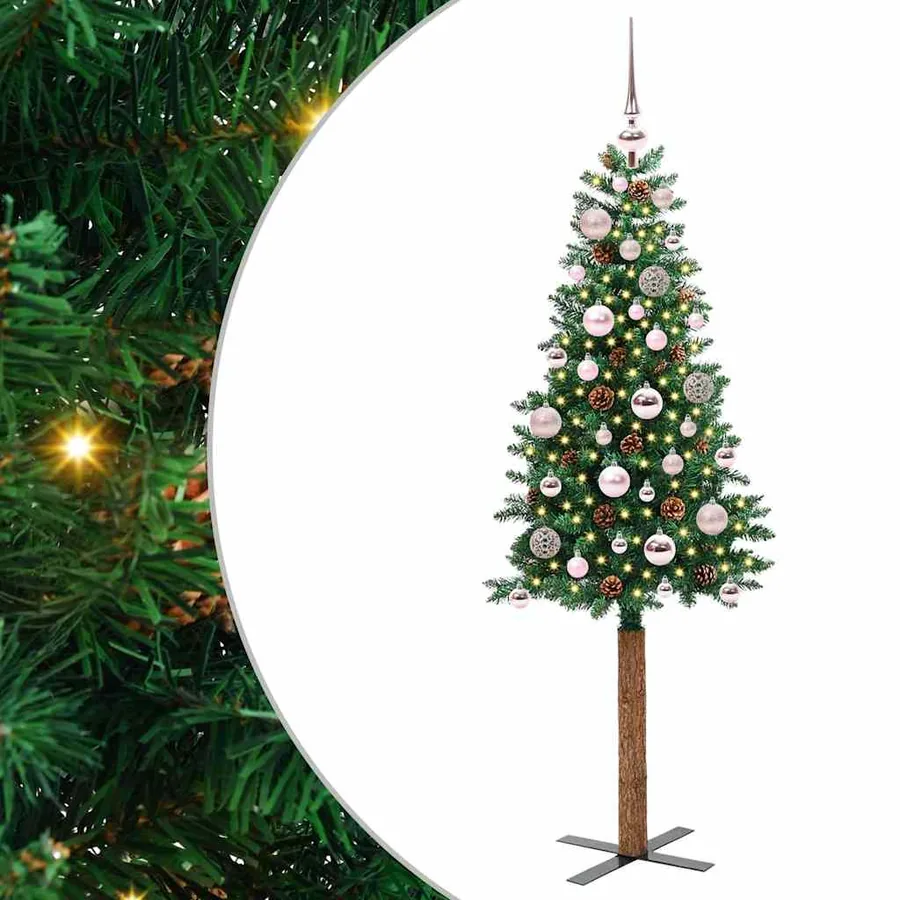 Sapin de Noël mince Vert 150 cm PVC et bois de pin massif