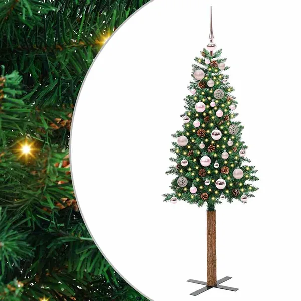 Sapin de Noël mince Vert 150 cm PVC et bois de pin massif