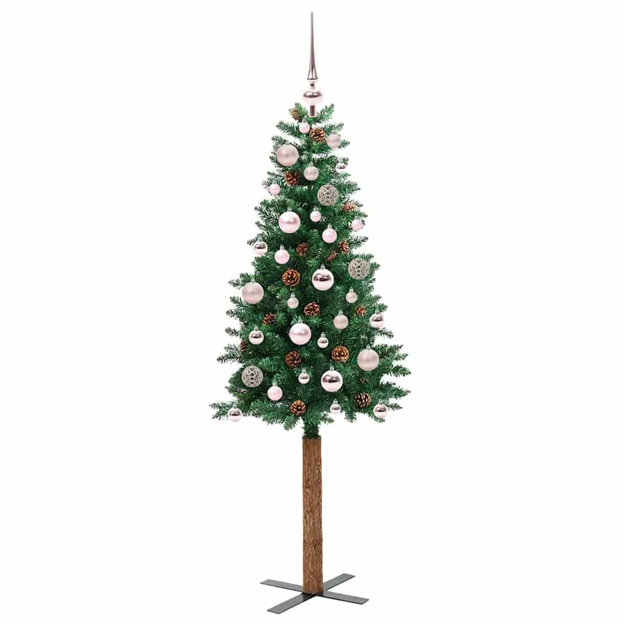 Sapin de Noël mince Vert 150 cm PVC et bois de pin massif - 3