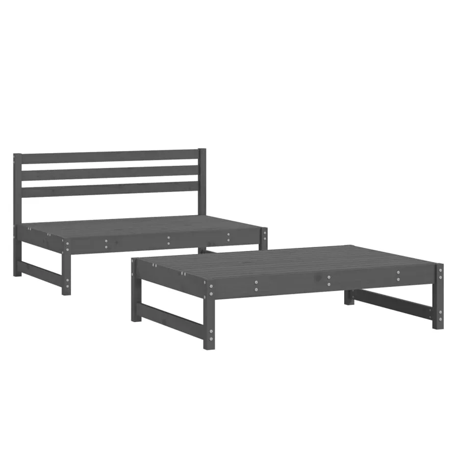 Salon de jardin 2 pcs gris bois massif de pin - 2