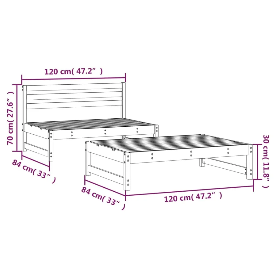 Salon de jardin 2 pcs gris bois massif de pin - 7