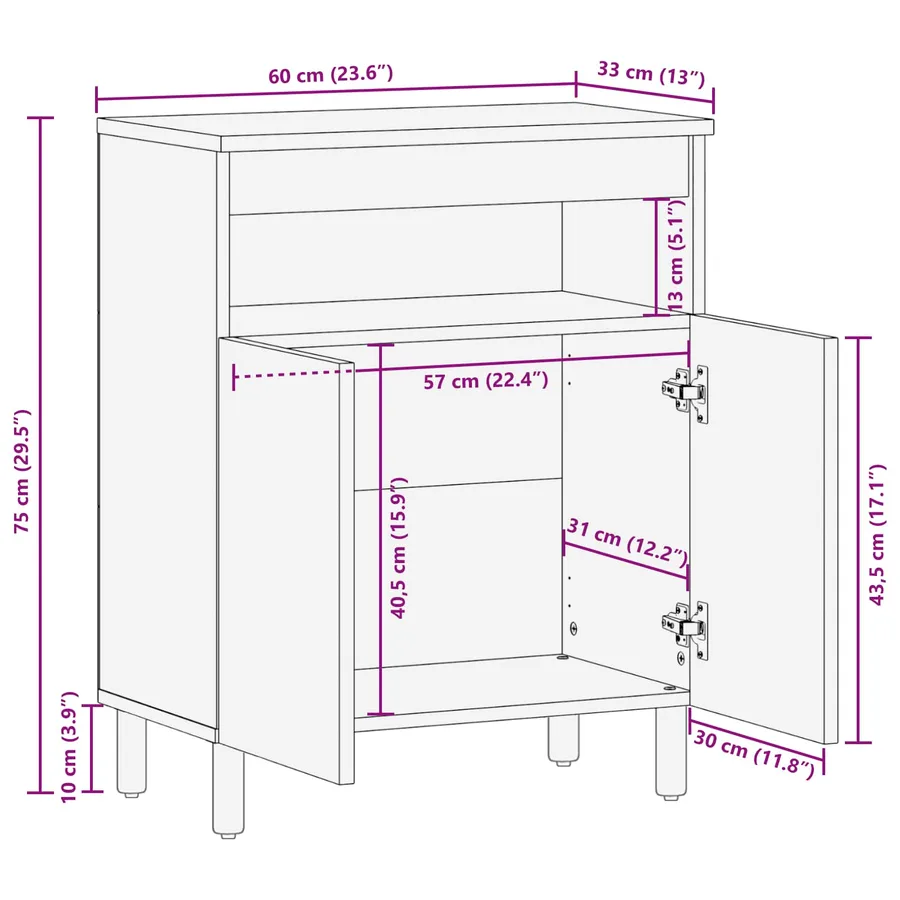 Buffet avec stockage Finition Lavage Blanc 60 x 33 x 75 cm - 11
