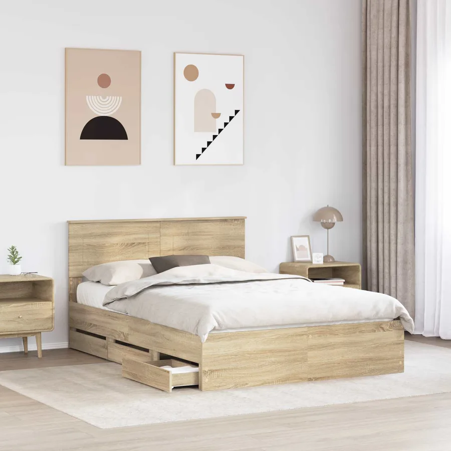 Cadre de lit Chêne Sonoma 150 x 200 cm Bois Ingénierie - 3