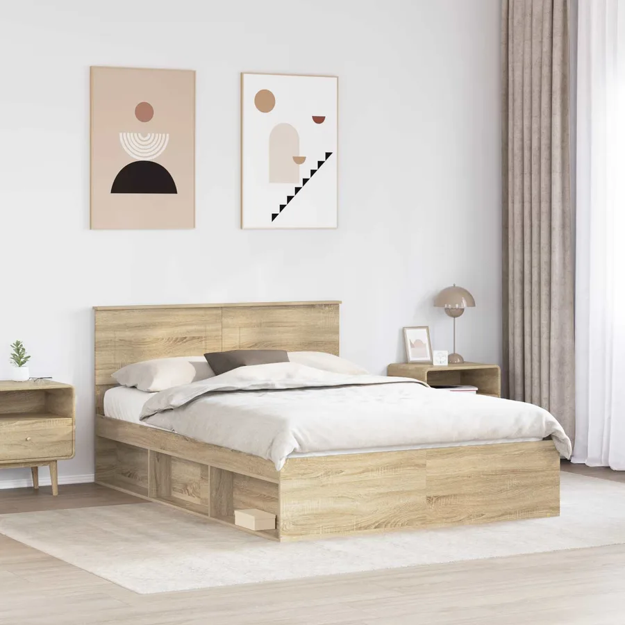 Cadre de lit Chêne fumé 150 x 200 cm Bois d'ingénierie - 3