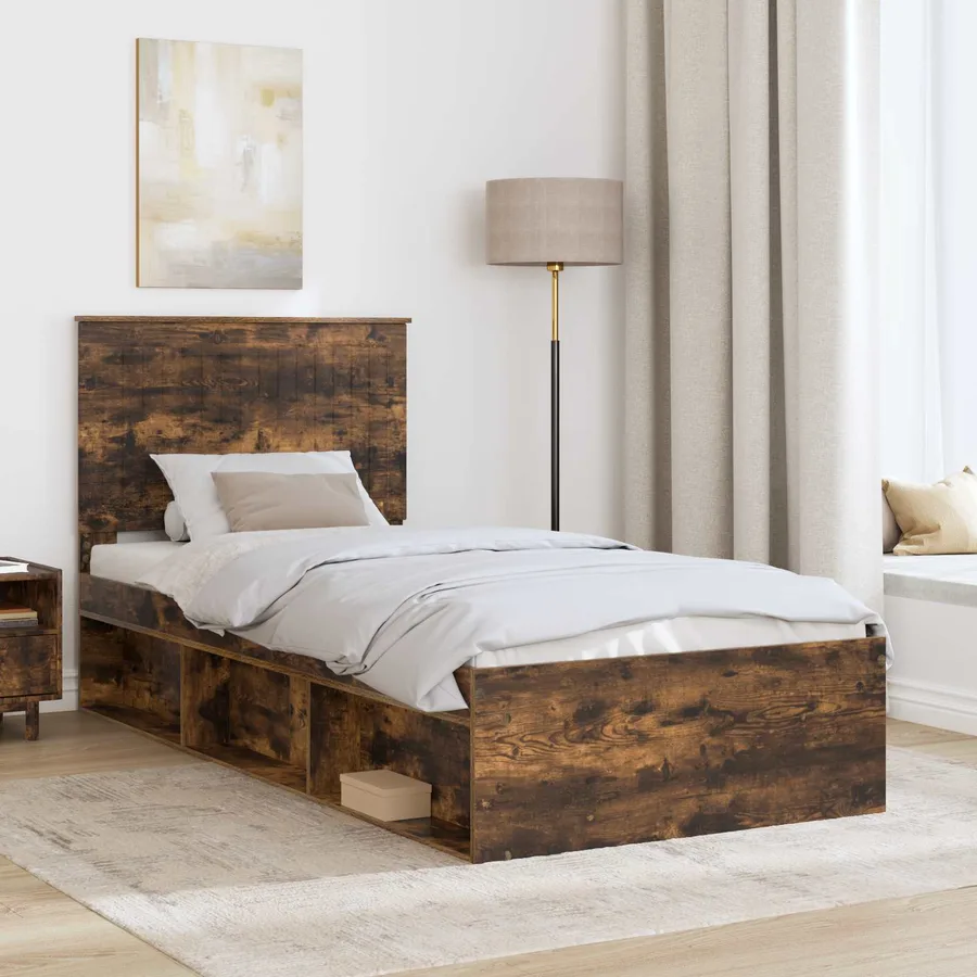 Cadre de lit Chêne fumé 90 x 190 cm Bois de pin massif - 3