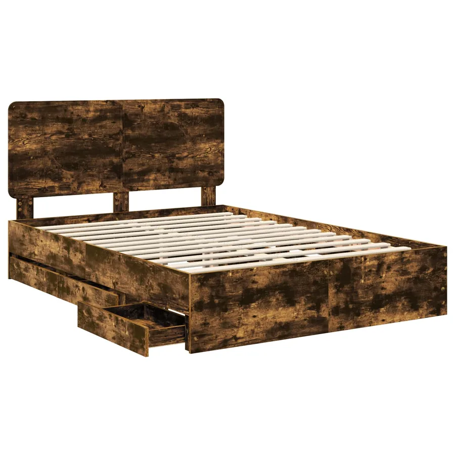 Cadre de lit Chêne fumé 140 x 200 cm Bois Ingénierie - 5